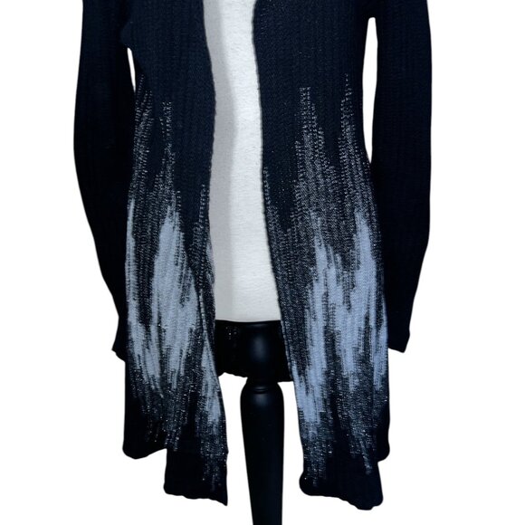 Chicos Black Open Front Cardigan Sweater With Ombre Metallic Detail Sz 1 (Medium - Picture 6 of 9